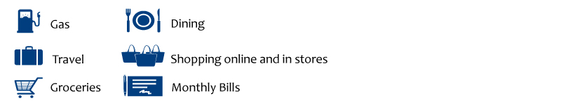 Gas, Dining, Travel, Shopping Online and in stores, Groceries, and Monthly bills